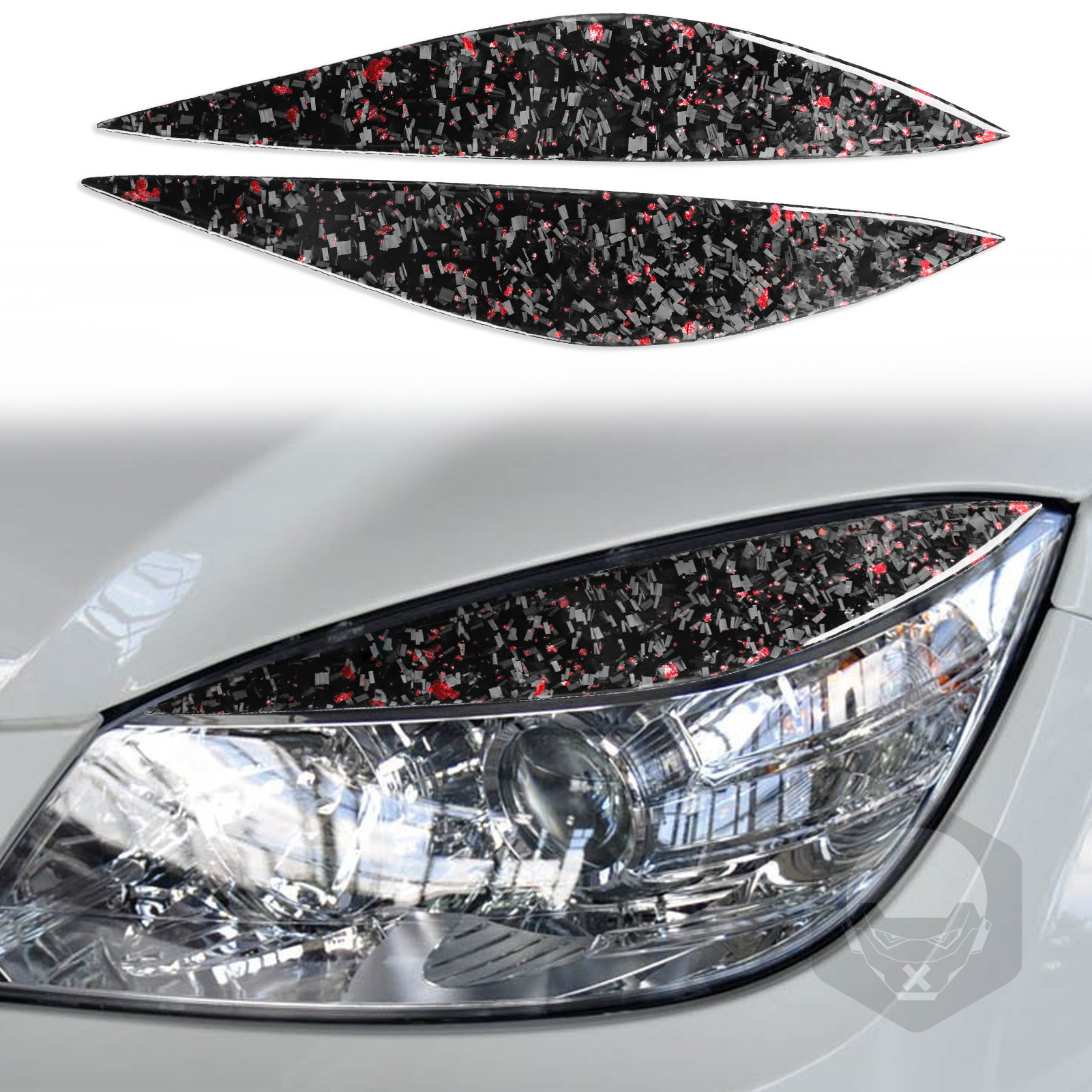 适用08-11奔驰C级W204大眼灯眉锻造碳纤维金箔红色汽车外饰改装饰