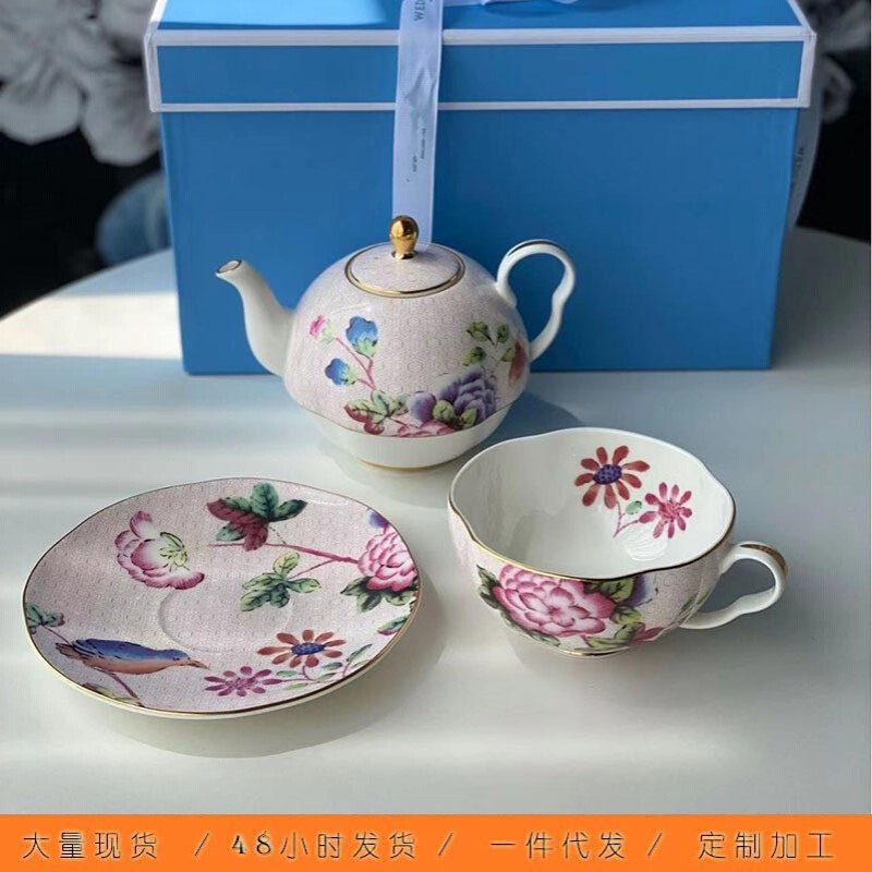 欧式田园骨瓷咖啡杯碟杜鹃花子母壶咖啡壶茶壶下午茶杯组合套装