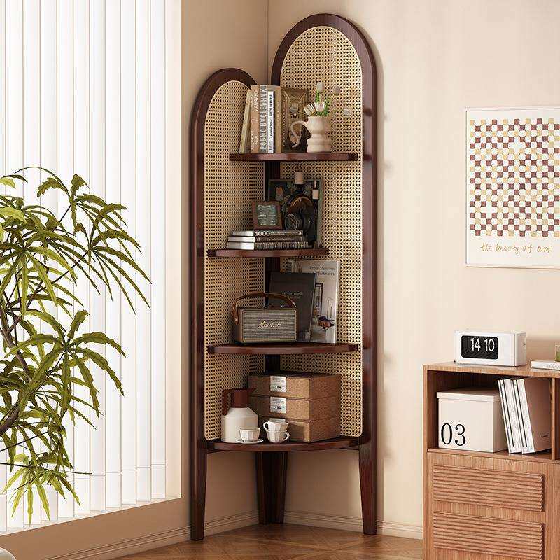 复古落地转角柜子藤编收纳沙发卧室墙角三角置物架客厅书架非实木