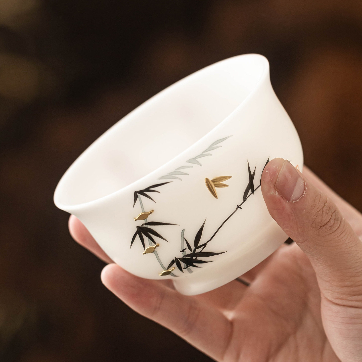 厂家描金墨竹锔钉茶杯高端个人专用品茗杯高档陶瓷茶具单杯主人杯