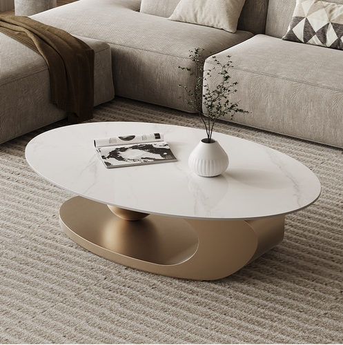 轻奢岩板茶几现代简约高级感设计椭圆形客厅家用小户型不铁艺茶几