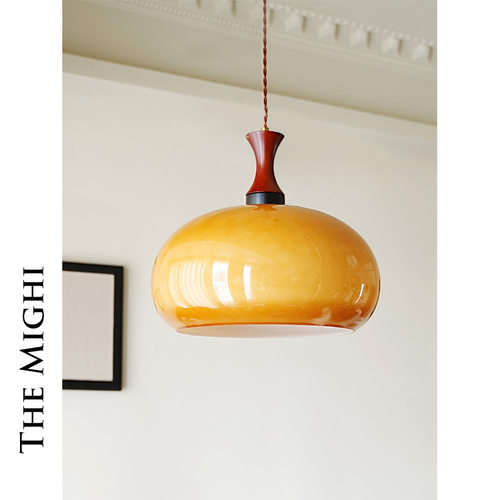 南洋风复古落日渐变餐厅吊灯1970s中古卧室玄关阳台衣帽间实木灯