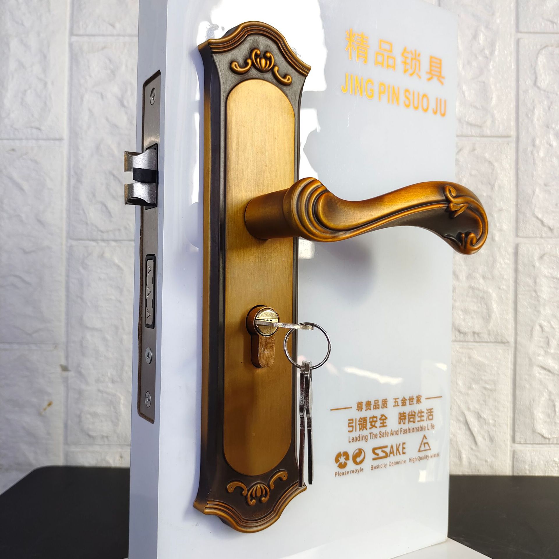 锌合金欧式黄古色卧室门锁大50静音室内木门锁具实心加重门把手