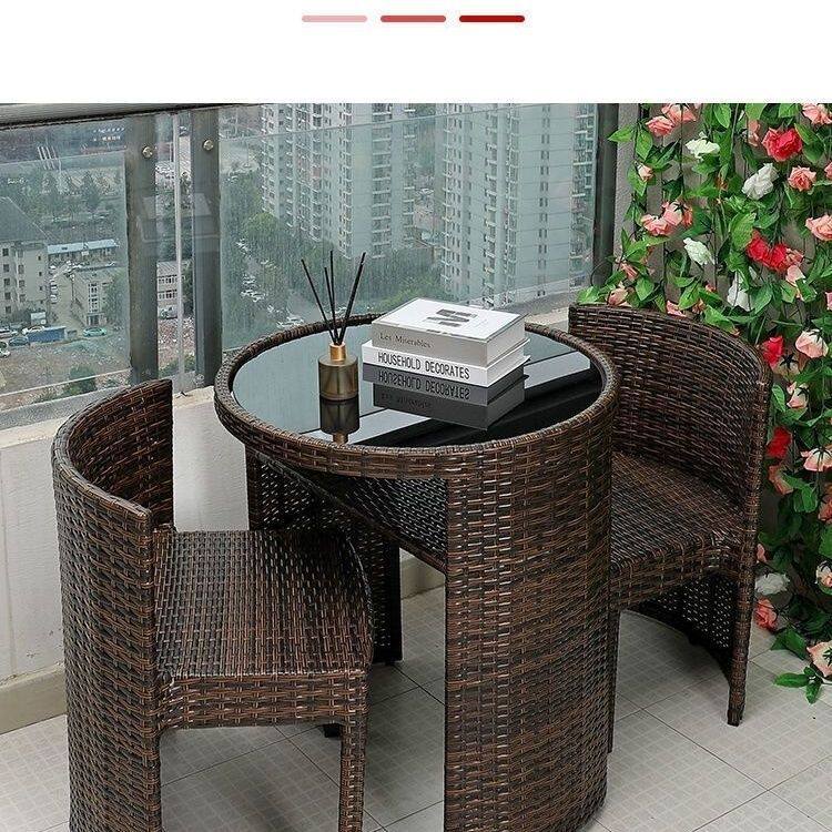 阳台庭院简约藤编椅三件套组合网红桌子椅子一套小户型茶桌椅藤椅
