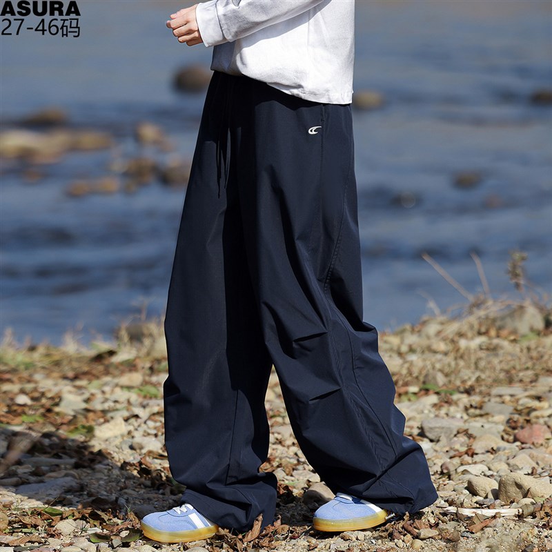 褶皱伞兵冲锋裤男加肥加大码潮流B胖子宽松裤子美式薄工装街头春
