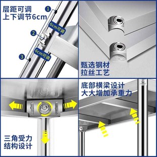 不锈钢厨房置物架落地收纳u储物架家用多层橱柜货架五层仓库整林