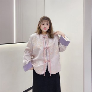 遮肉外 复古盘扣提花胖仙女莹莹大码 女装 胖mm冬装 加绒保T暖新中式
