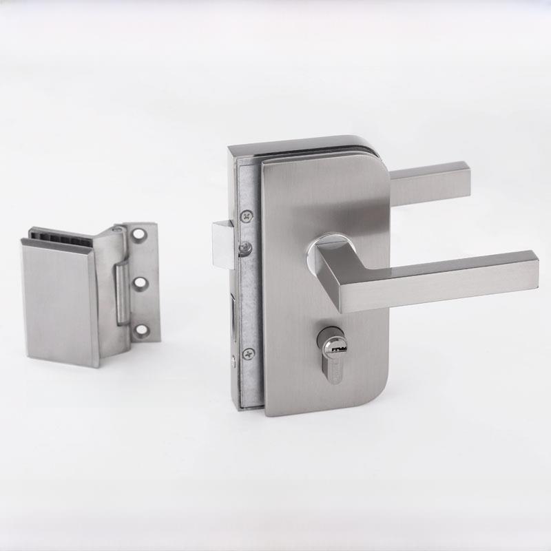 办公室高隔断玻璃执手门锁单向开门 无框玻璃门锁下压活动把手锁