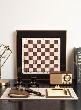 欧式样板间书房装饰摆饰样板房书桌软装覆古笔记本手稿钢笔放大镜