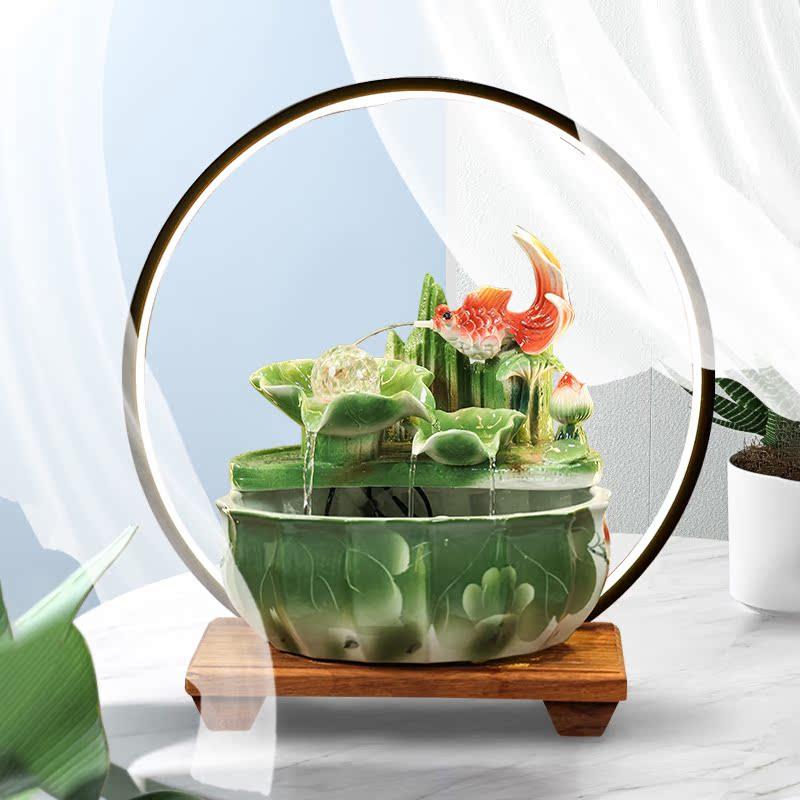 陶瓷循环流水招财景观鱼缸创意家居生财办公室客厅加湿器开 业乔