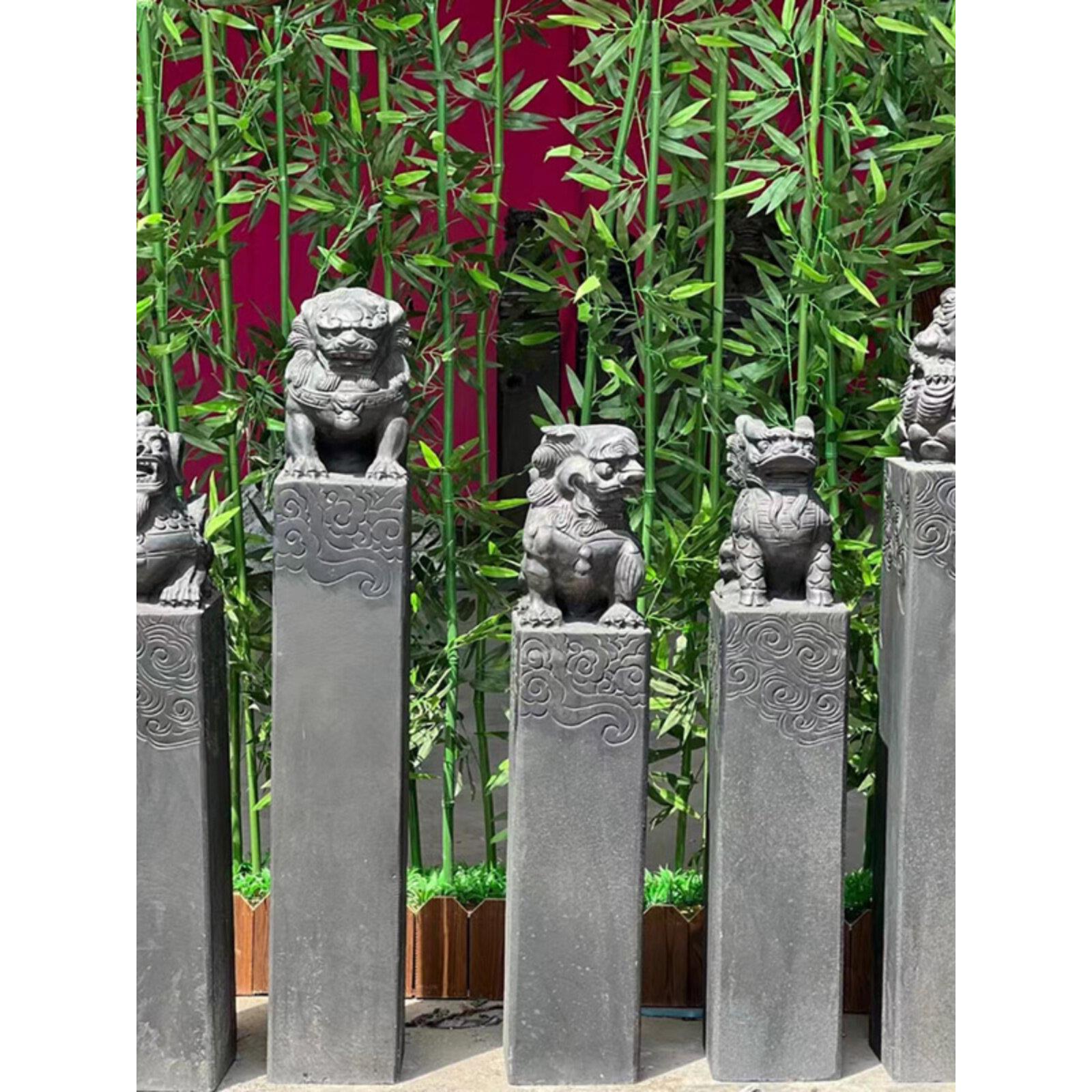 彷古石雕拴马桩祥云柱青石覆古庭院做旧石狮子貔貅拴马石柱摆件
