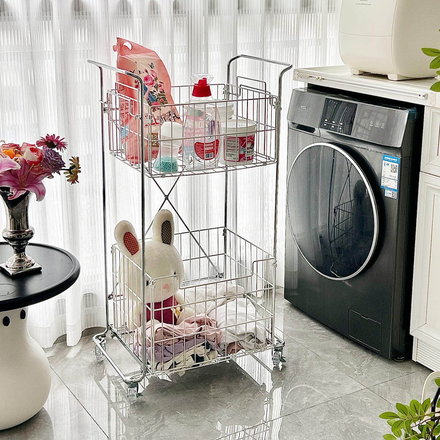 脏衣篮推车家用大容量折叠洗衣篮可移动双层放脏衣服收纳筐置物架
