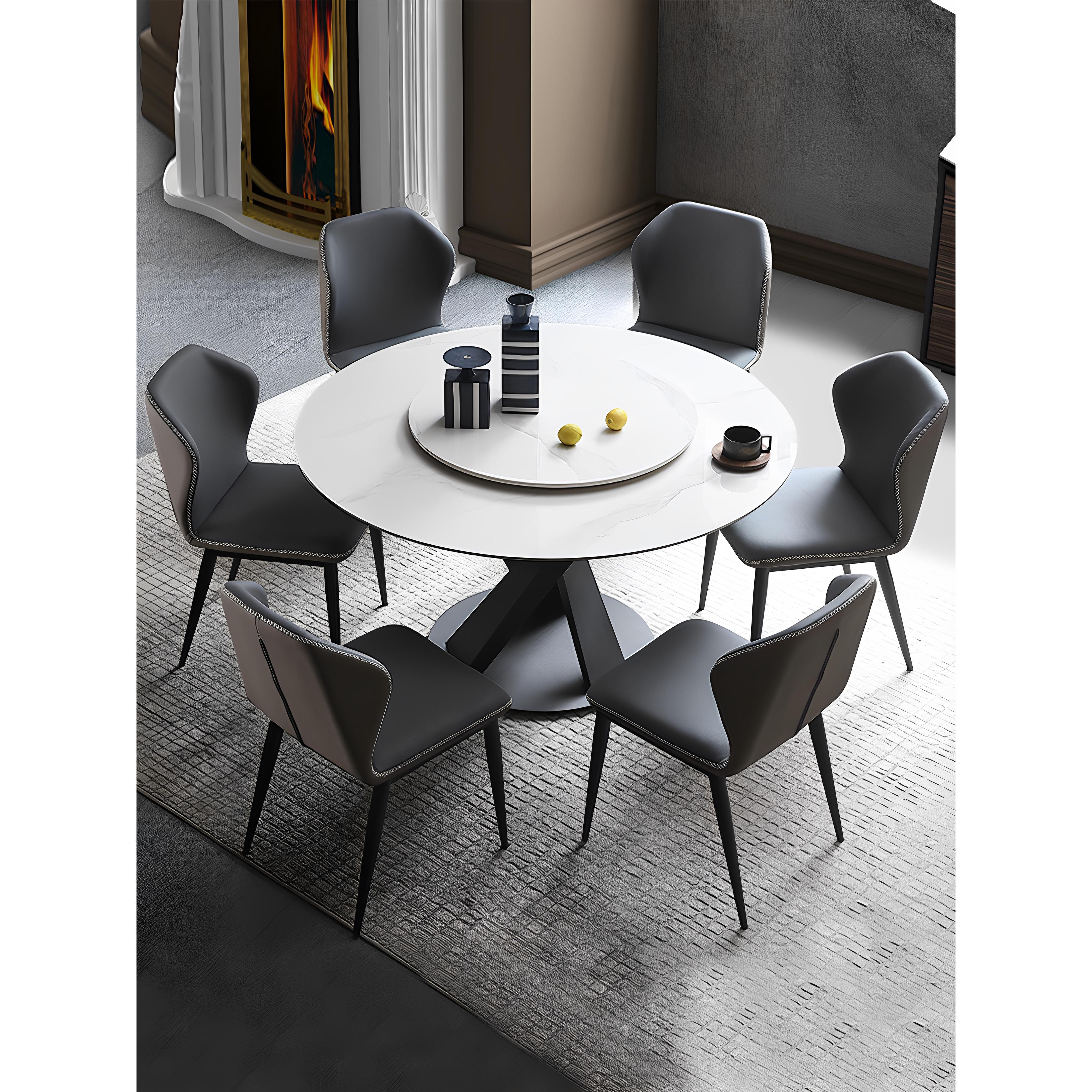 意式极简岩板圆餐桌现代简约家用小户型圆形带转盘吃饭桌轻奢高端