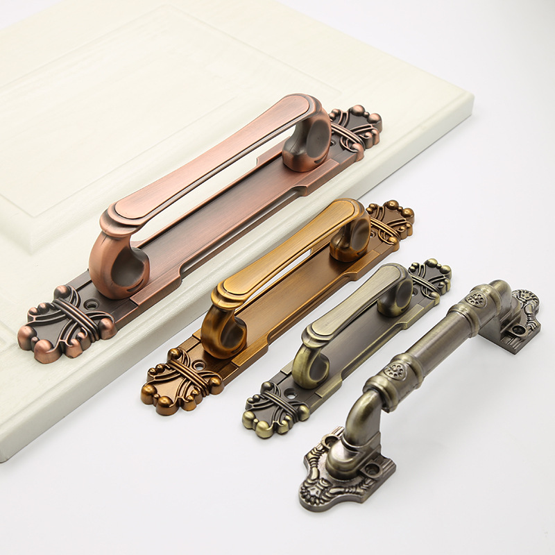 欧式仿古拉手衣橱柜复古红古铜色门把手大门房门木门铁门明装拉手