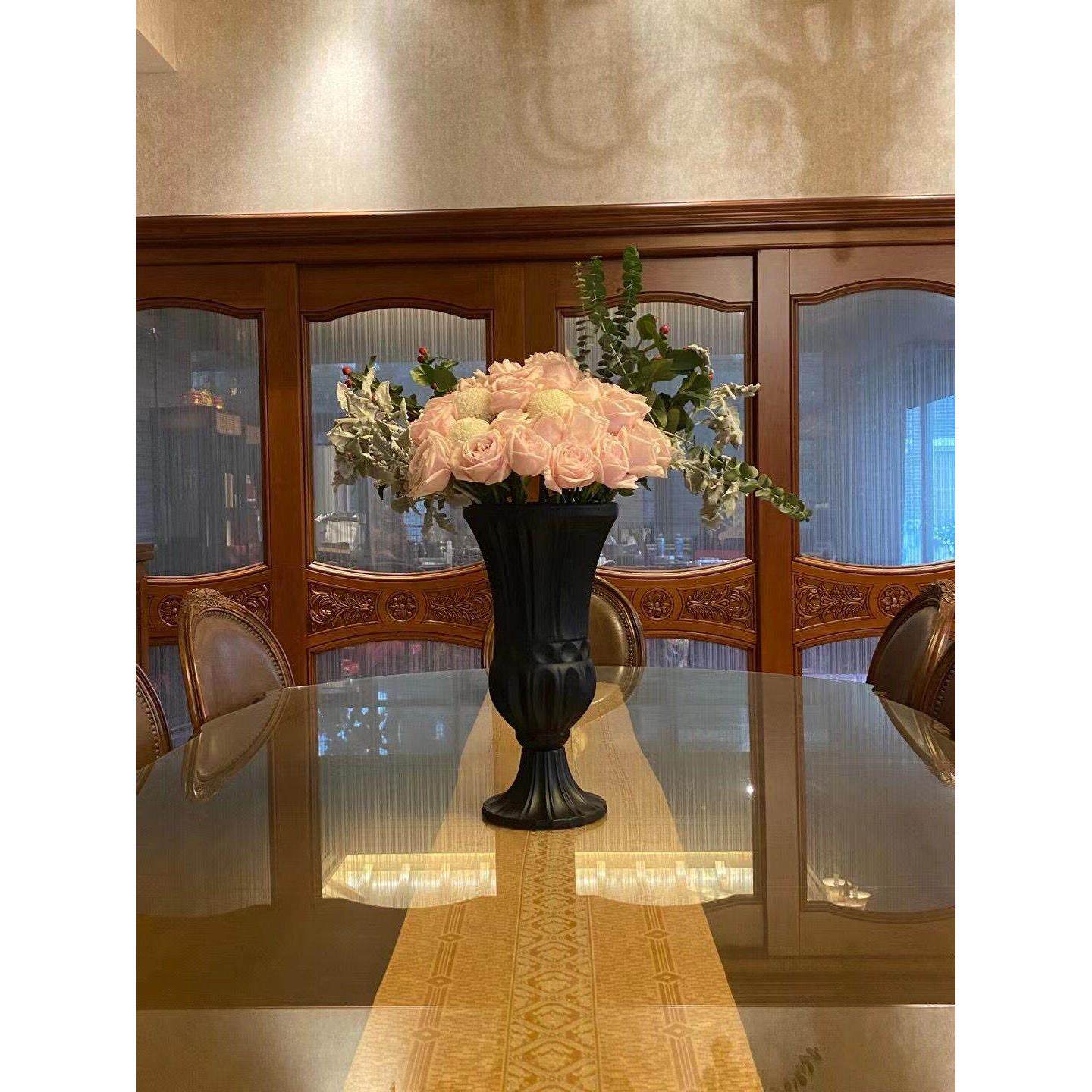 法式复古磨砂黑色玻璃花瓶家居软装工艺摆件样板房装饰品干花花器