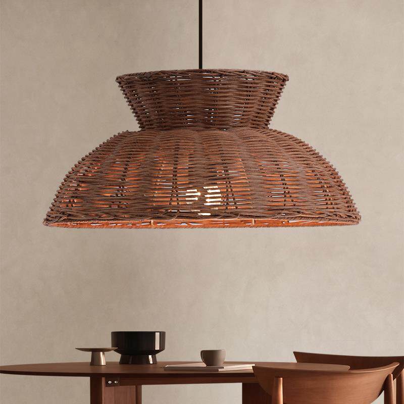 Wabi-Sabi风格民宿灯，中世纪禅宗茶室餐厅吊灯，藤灯罩，现代极