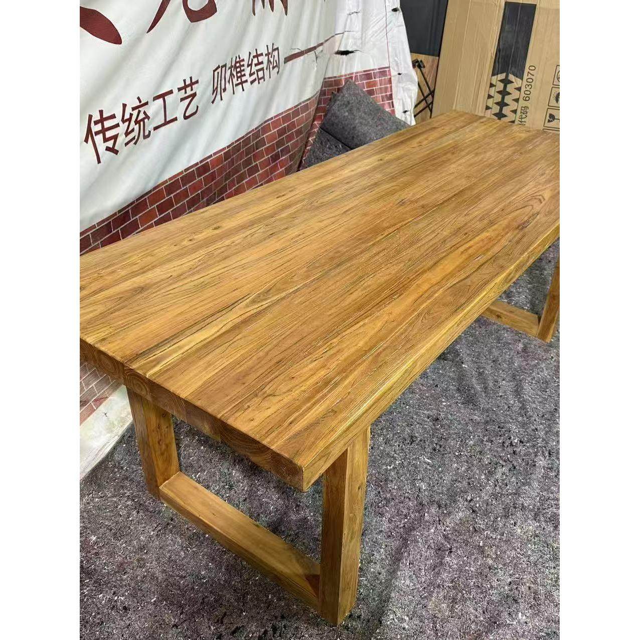 老榆木书桌桌子大板桌饭店覆古茶桌餐桌老榆木定制餐厅简约吧台