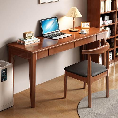 全实木窄书桌40/45cm宽办公桌家用电脑桌子学生卧室小户型学习桌