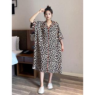 夏天开衫大码胖mm薄款棉绸睡裙女短袖卡通人造棉200斤睡衣连衣裙