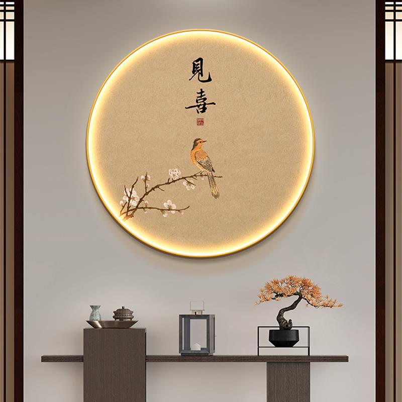 擡头见喜灯画 画圆形玄关装饰画 画走廊过道挂画 画宋氏美学客厅
