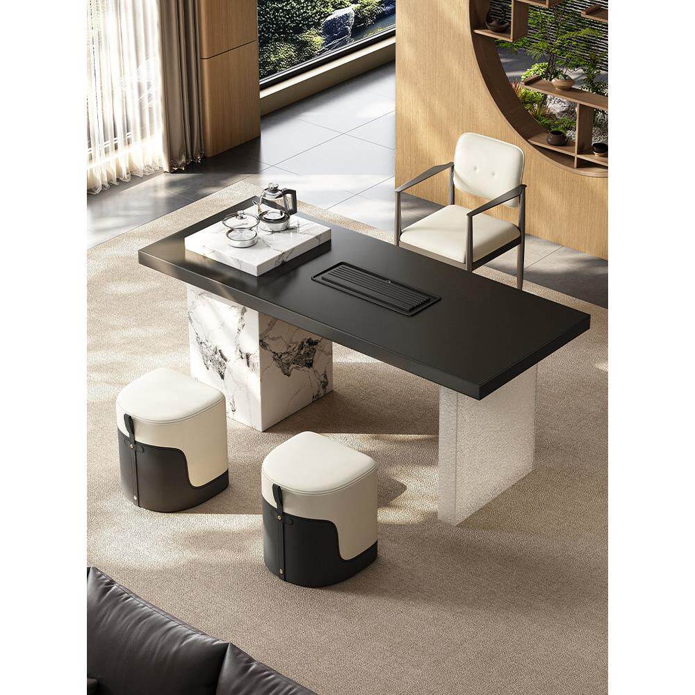 轻奢岩板阳台茶桌椅组合意式简约高级感办公室茶几家用泡茶台一体