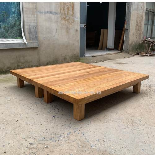 实木床地台床榻榻米沙发座休闲阳台床榫卯结构扎实稳定老榆木床