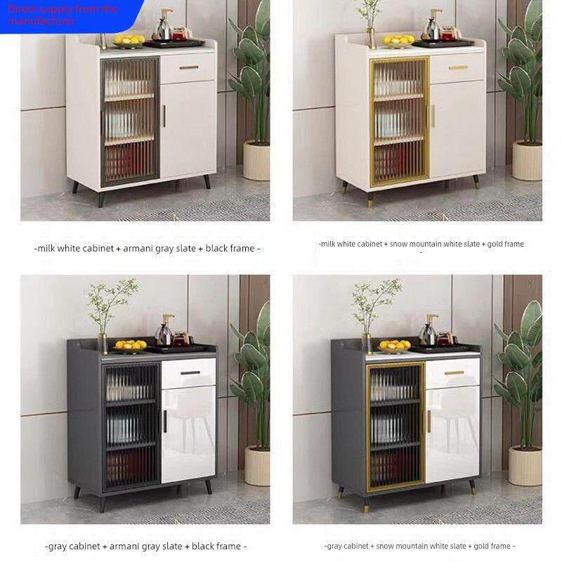 新款岩板餐边柜现代茶水柜轻奢储物柜实木厨房橱柜客厅一体靠墙柜