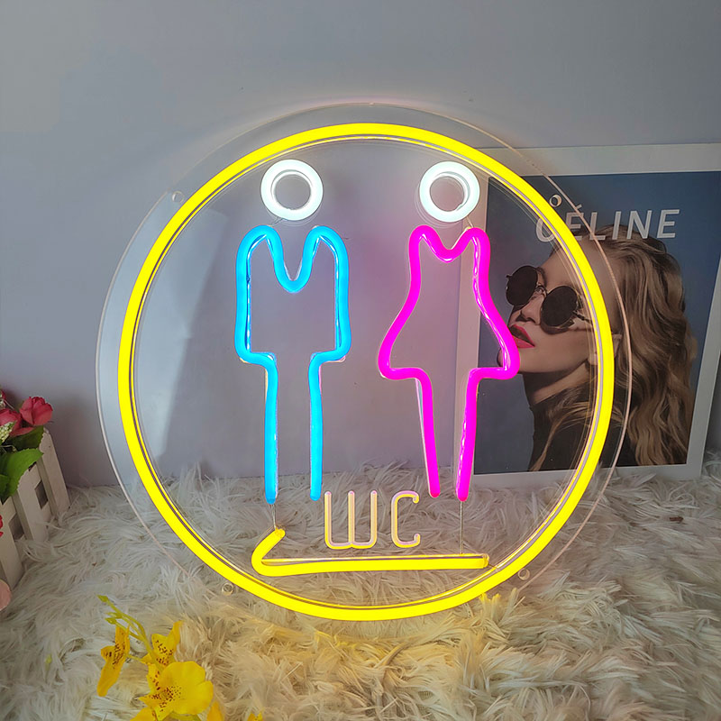 led霓虹灯洗手间发光牌创意WC男女厕所标识指示灯卫生间.导向牌5v