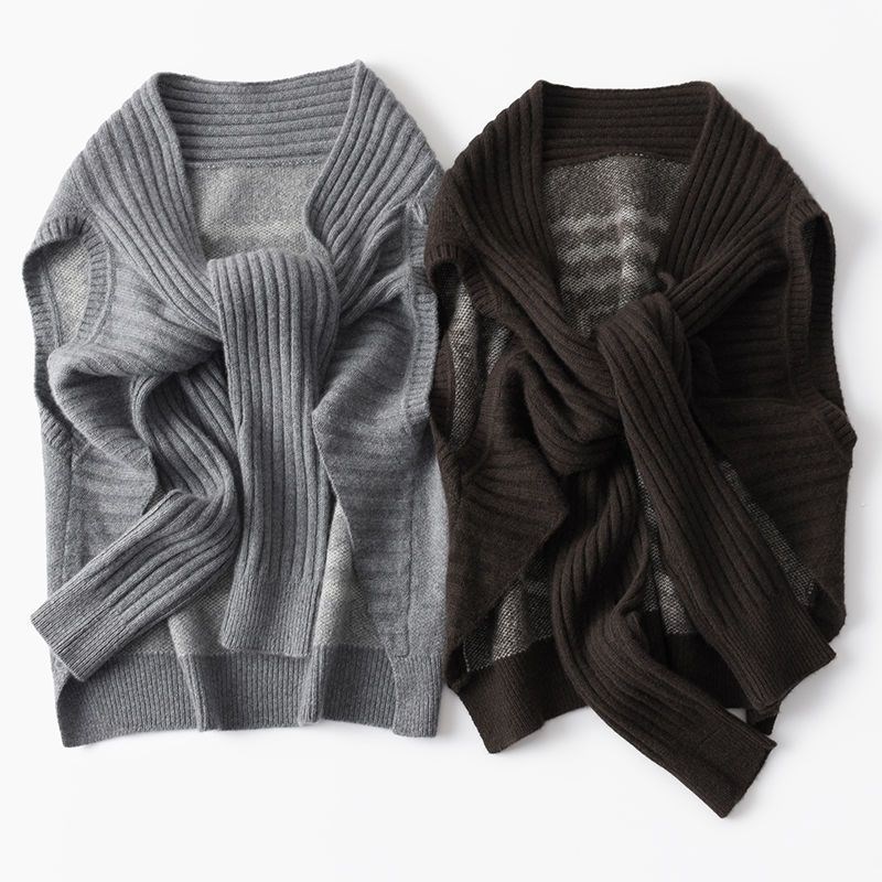 提花羊毛针织披肩斗篷秋冬w搭配衬衫加厚外搭开衫系带搭肩围巾女