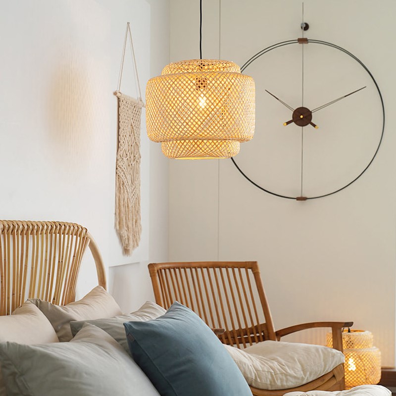中式竹艺竹d编轨道吊灯简约田园餐厅饭店火锅店民宿卧室阳台吊灯
