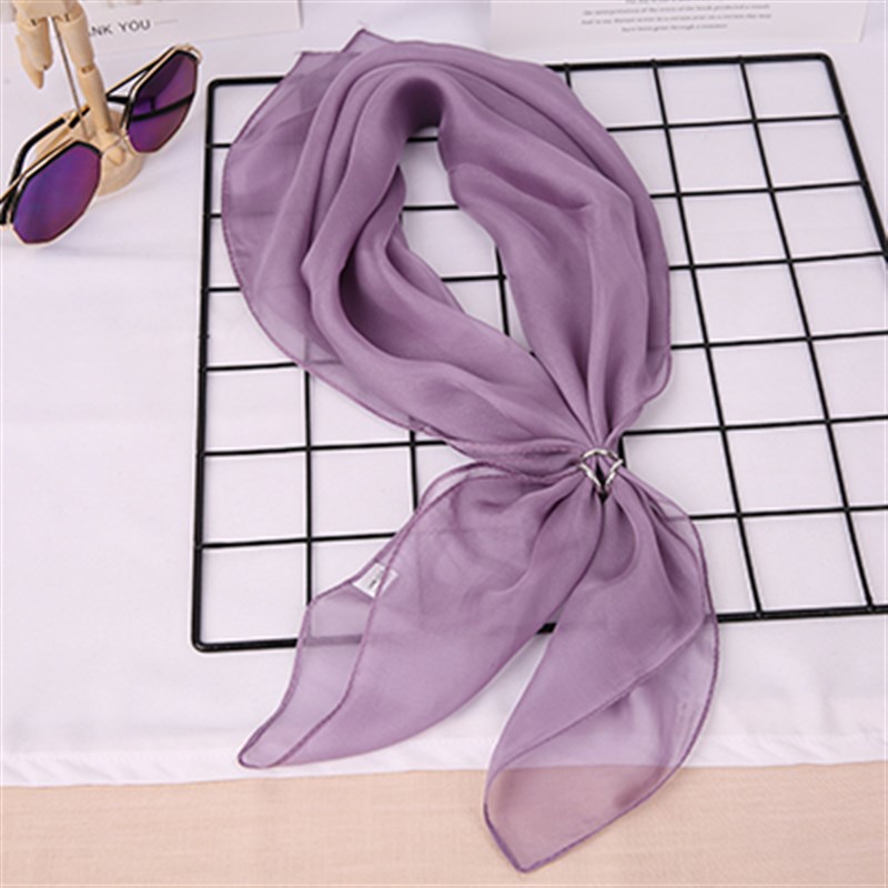 新品纯色小方巾100桑蚕丝围巾女真丝丝巾L纱巾春秋冬夏季杭州蚕丝