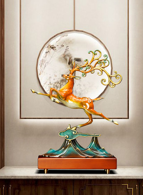 铜鹿摆件客厅玄关酒柜装饰品办公室桌面招财高档乔迁新.居开业礼