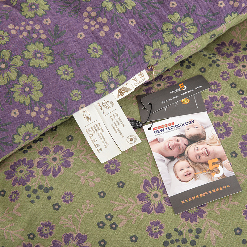 A类母婴级全棉双l层纱春秋被大豆被褥冬被纯棉色织提花被芯可水洗