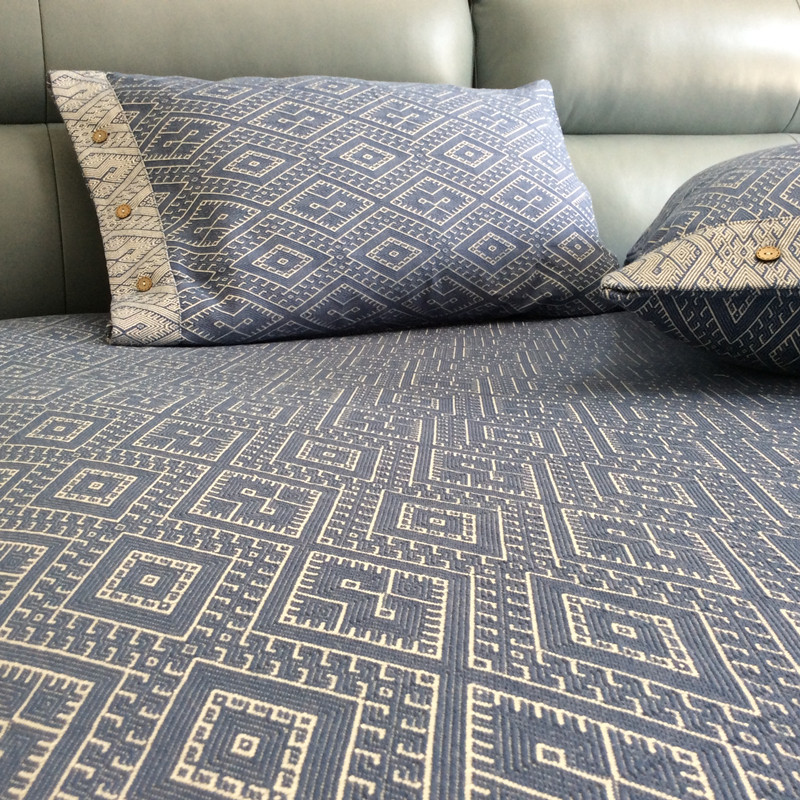 A类好货!特厚提花老粗布凉席三件套加厚加密10R0全棉纯棉精品床单