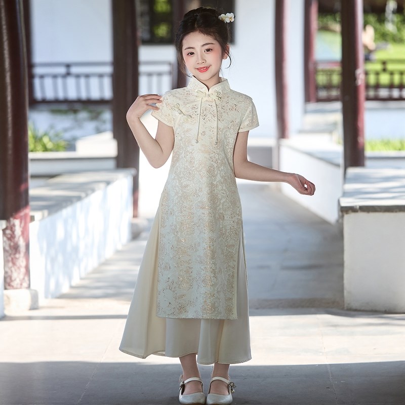 新中式女童礼服小主持人国风w连衣裙古筝演出服儿童高端生日旗袍