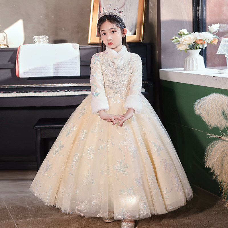 儿童礼服公主裙秋k冬加厚女童生日花童婚礼主持人小女孩钢琴演出