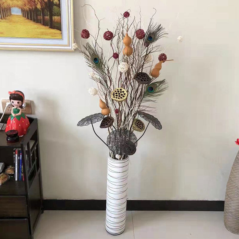 干树枝装饰客厅落l地干花瓶陶瓷玄关居家龙柳插花天然干枝艺术摆