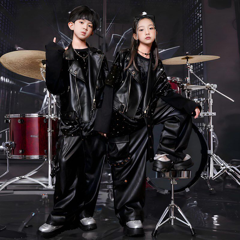 儿童架子鼓演出服男女童痞帅街舞x表演服套装少儿嘻哈风hiphop服