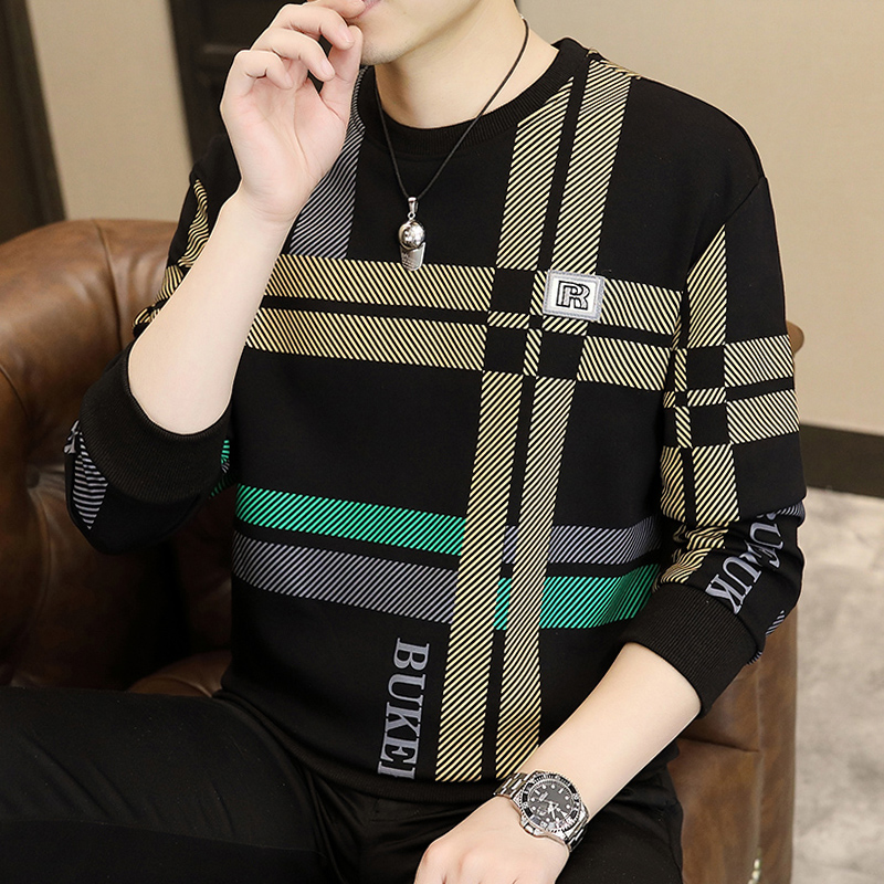 男士厚T恤20h23秋季新款长袖T恤加绒加厚保暖衣服潮流秋衣打底衫