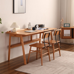 北欧全实木橡木樱桃木长书桌椅带抽屉书架日式 简约电脑学习桌1.6m