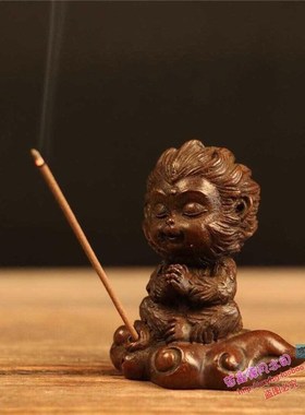 纯铜手工实心茶宠小物件 坐禅孙悟空打坐猴香插 齐天大圣小摆件