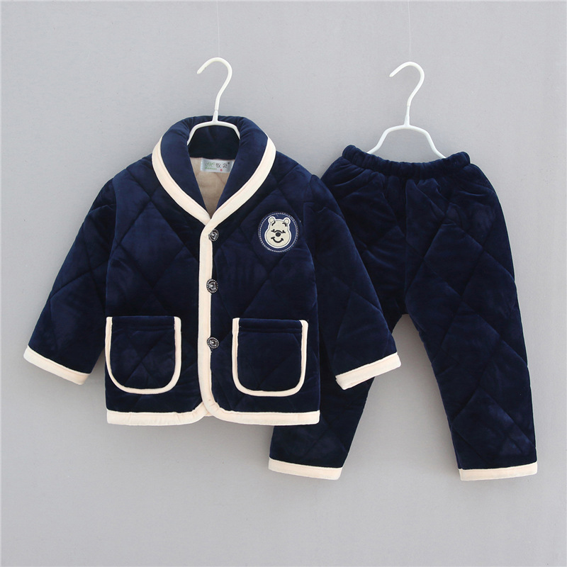 儿童睡衣冬季加厚夹棉中大童法兰绒宝宝套装男孩女孩珊瑚绒家居服