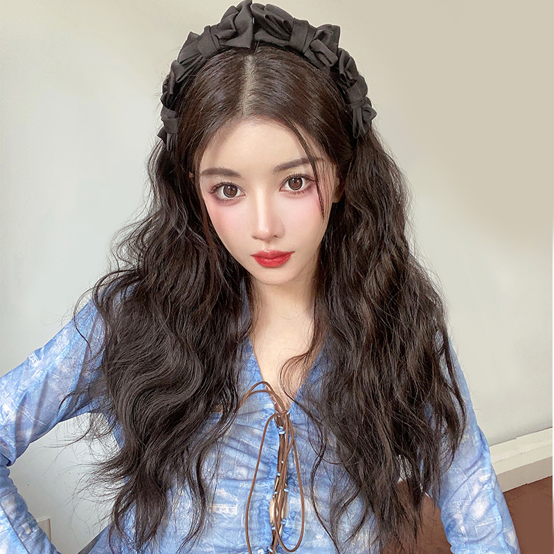 可拆卸蝴蝶结发箍假发女半头套大波浪水波纹自然无痕长卷发全头套