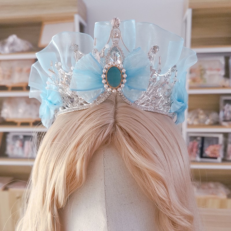 粉色公主皇冠走秀大王冠暗黑系发冠女童生日头饰二次元cos发冠女