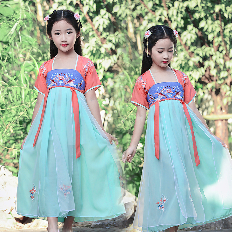 女童改良汉服儒裙装秋复古民族服装女宝宝仙女古装儿童中国风唐装