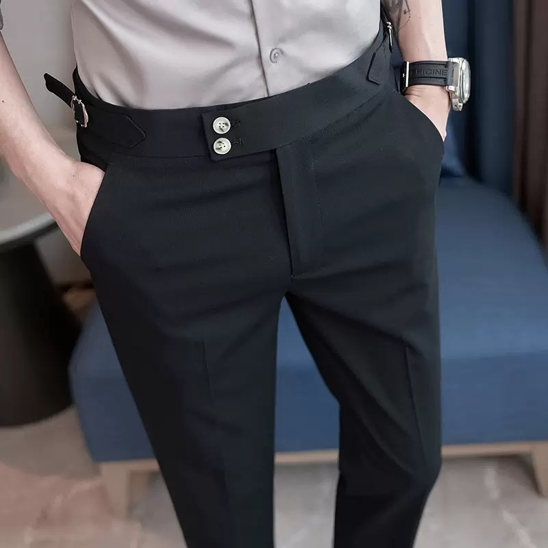 那不勒斯休闲西裤男士春夏垂坠感高级感修身小脚高腰九分西装裤子