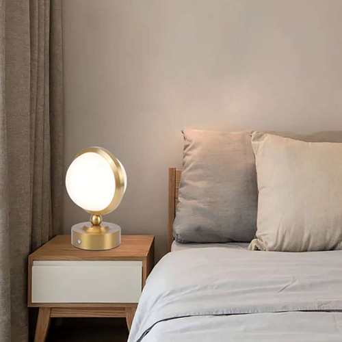 充插两用欧式卧室酒店创意床头灯圆形轻奢装饰台灯充电圆形小夜灯