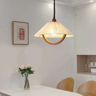 餐厅吊灯中古胡桃木色可伸缩饭厅灯侘寂风法式 复古名宿茶室升降灯