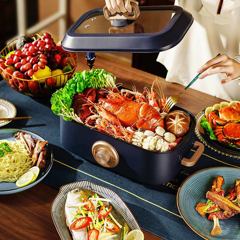 家用大功率电煮锅蒸煮煎炒一体式电热锅家用大容量电火锅不粘锅