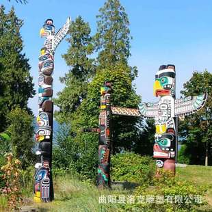 供应玻璃钢彩色图腾柱子印第安风格 人面图腾立柱公园绿地美陈景观
